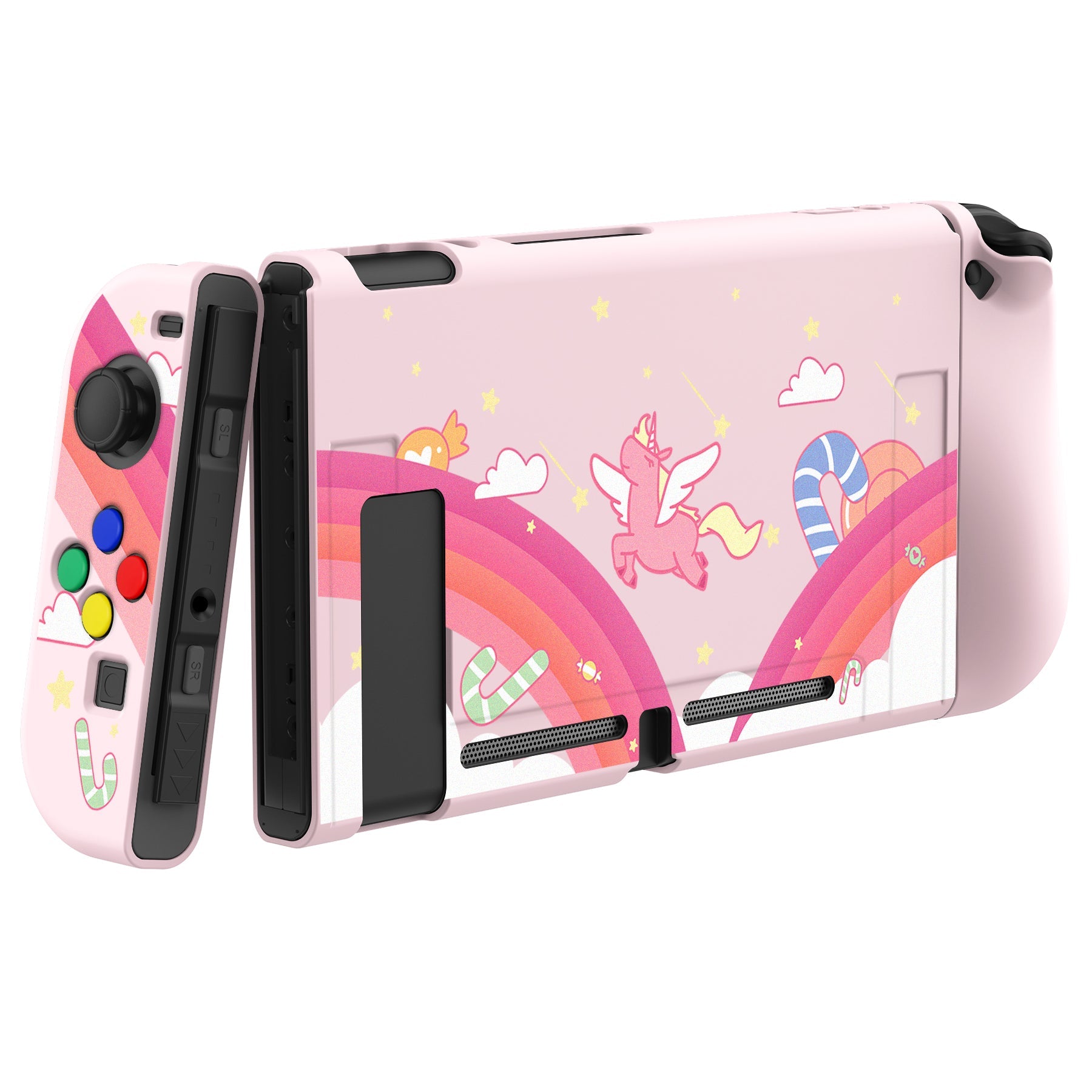 PlayVital Candy Rainbow Unicorn Protective Case for NS Switch, Soft TPU Slim Case Cover for NS Switch Console with Colorful ABXY Direction Button Caps - NTU6010 PlayVital