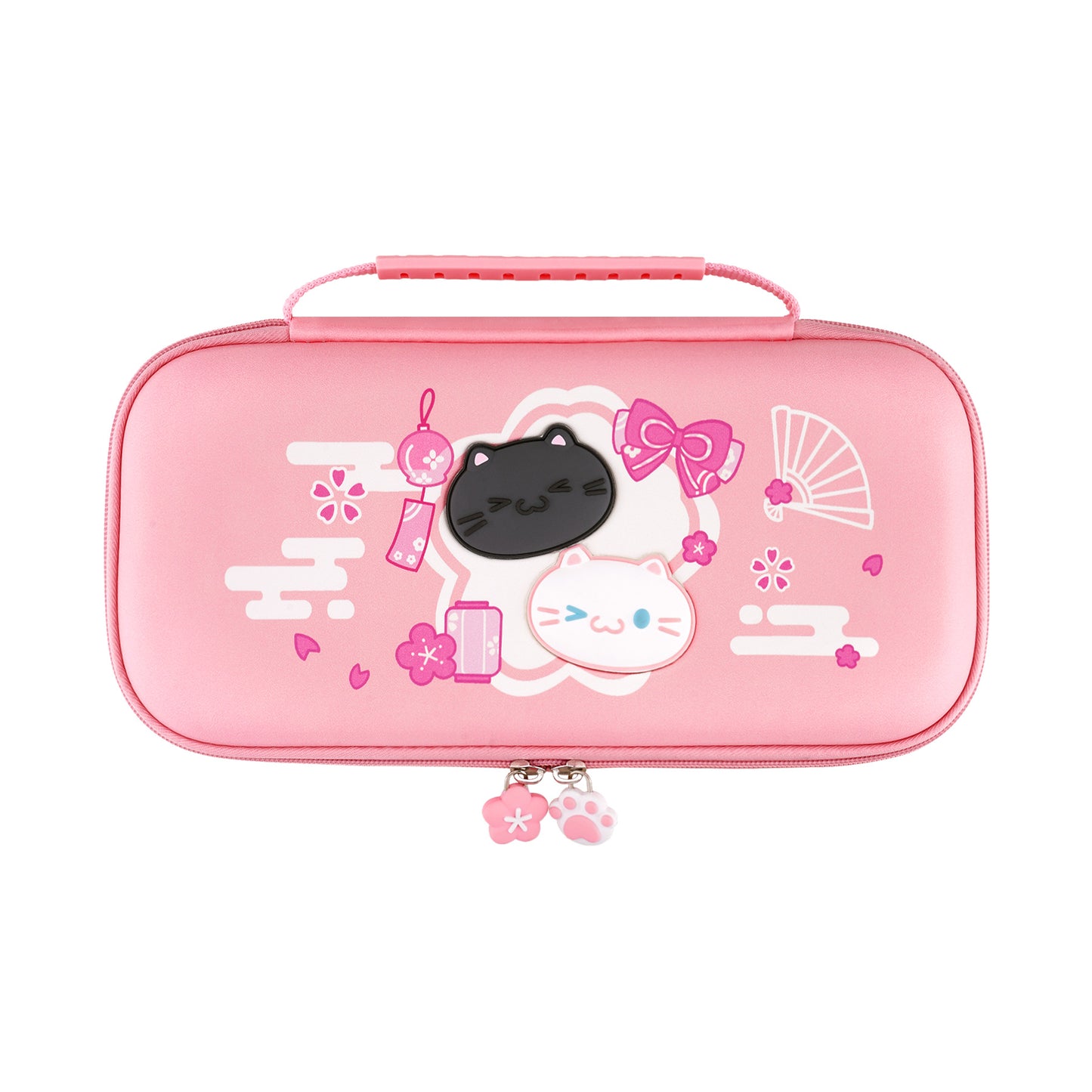 PlayVital 和風さくら子猫デザイン キャリングケース Nintendo Switch 2 用 Switch 2対応 可愛いハードシェルトラベルケース シリコン充電ポート付き ゲームカード10枚収納可能 ポータブル収納バッグ【ピンク】