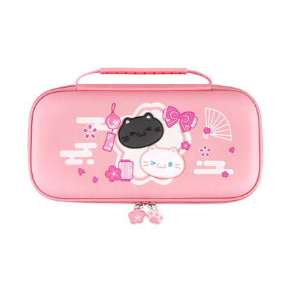PlayVital 和風さくら子猫デザイン キャリングケース Nintendo Switch 2 用 Switch 2対応 可愛いハードシェルトラベルケース シリコン充電ポート付き ゲームカード10枚収納可能 ポータブル収納バッグ【ピンク】