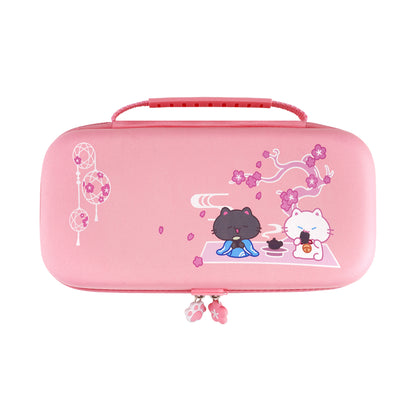 PlayVital 和風さくら子猫デザイン キャリングケース Nintendo Switch 2 用 Switch 2対応 可愛いハードシェルトラベルケース シリコン充電ポート付き ゲームカード10枚収納可能 ポータブル収納バッグ【ピンク】