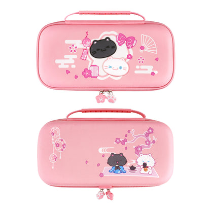 PlayVital 和風さくら子猫デザイン キャリングケース Nintendo Switch 2 用 Switch 2対応 可愛いハードシェルトラベルケース シリコン充電ポート付き ゲームカード10枚収納可能 ポータブル収納バッグ【ピンク】