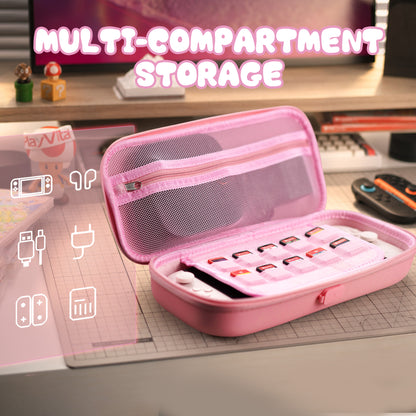 PlayVital 和風さくら子猫デザイン キャリングケース Nintendo Switch 2 用 Switch 2対応 可愛いハードシェルトラベルケース シリコン充電ポート付き ゲームカード10枚収納可能 ポータブル収納バッグ【ピンク】