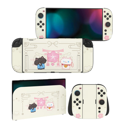PlayVital Nintendo Switch 2（2025）本体・Joycon対応 Cherry Blossoms Kittenフルセット保護ステッカーシール カスタマイズ用ビニールステッカー ドック＆グリップスシール付き【アイボリー】