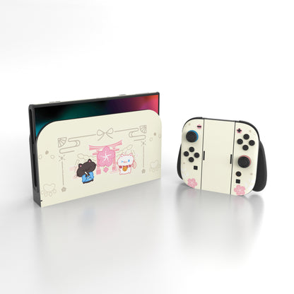 PlayVital Nintendo Switch 2（2025）本体・Joycon対応 Cherry Blossoms Kittenフルセット保護ステッカーシール カスタマイズ用ビニールステッカー ドック＆グリップスシール付き【アイボリー】
