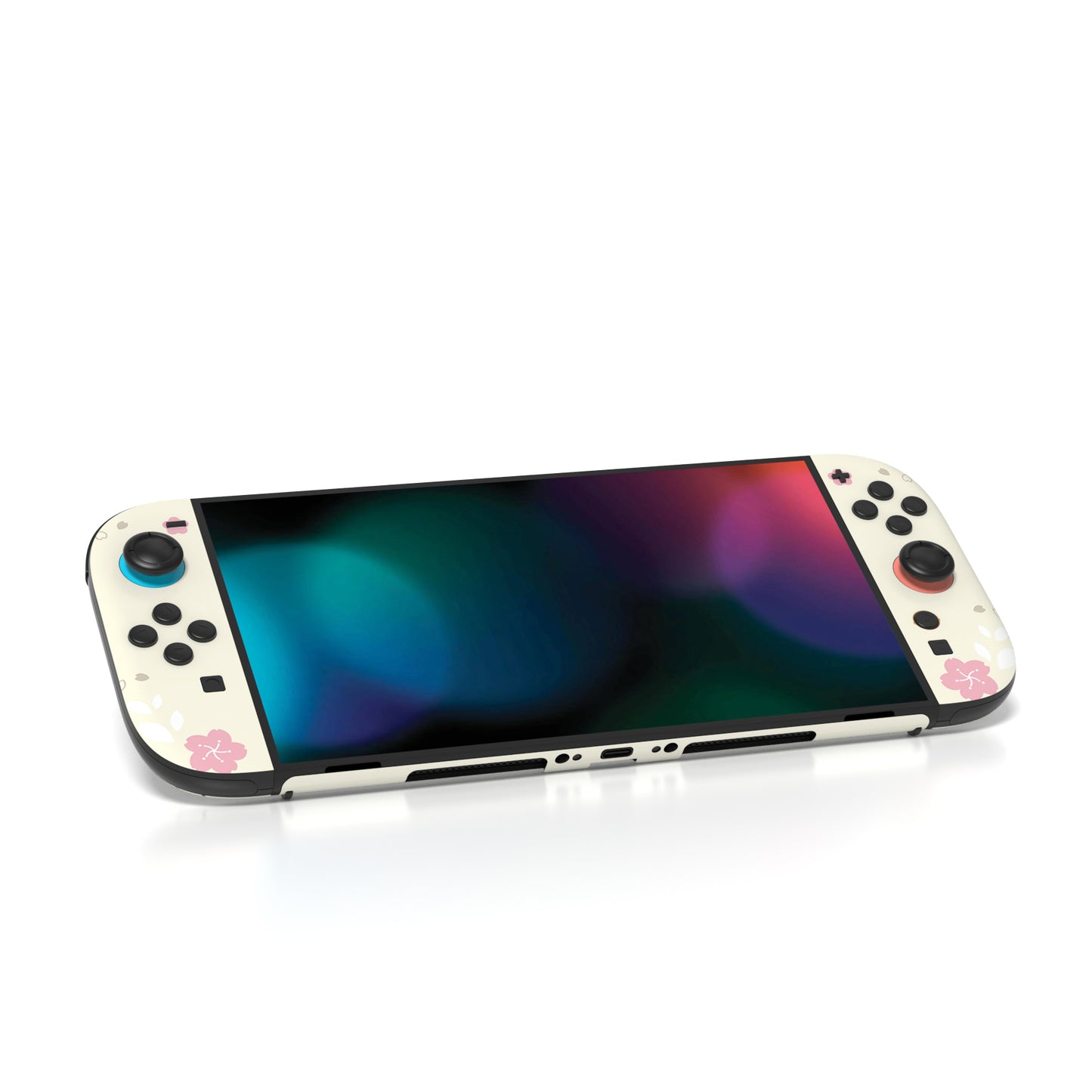 PlayVital Nintendo Switch 2（2025）本体・Joycon対応 Cherry Blossoms Kittenフルセット保護ステッカーシール カスタマイズ用ビニールステッカー ドック＆グリップスシール付き【アイボリー】
