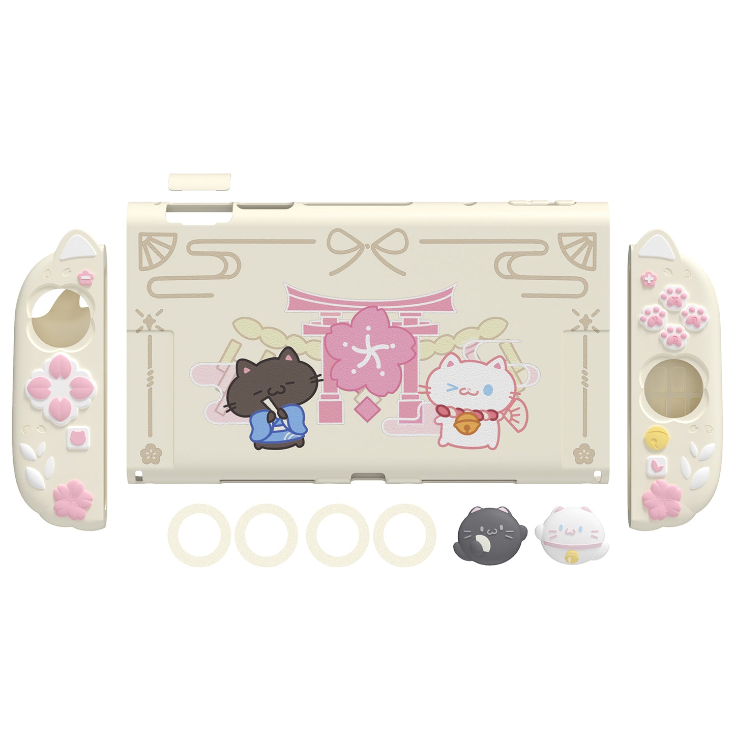 PlayVital Cherry Blossoms Kitten Nintendo Switch 2（2025）対応保護カバーケース【アンティークイエロー】