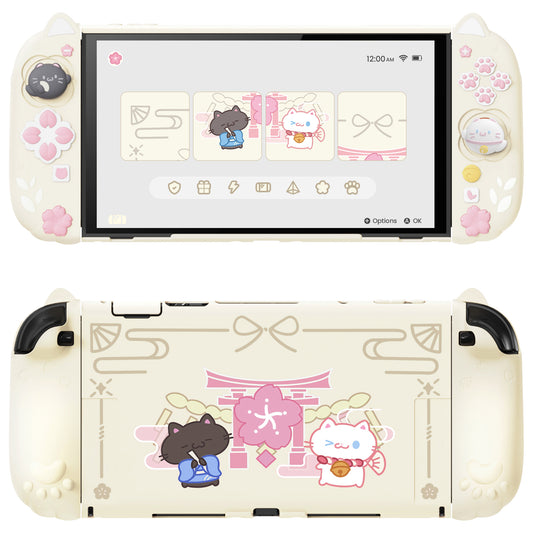 PlayVital Cherry Blossoms Kitten Nintendo Switch 2（2025）対応保護カバーケース【アンティークイエロー】
