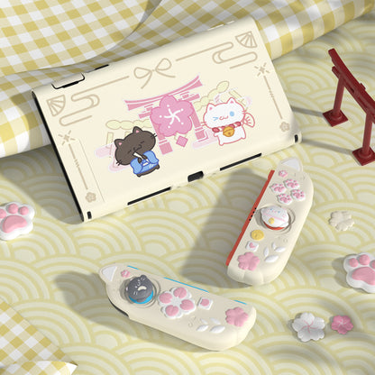 PlayVital Cherry Blossoms Kitten Nintendo Switch 2（2025）対応保護カバーケース【アンティークイエロー】