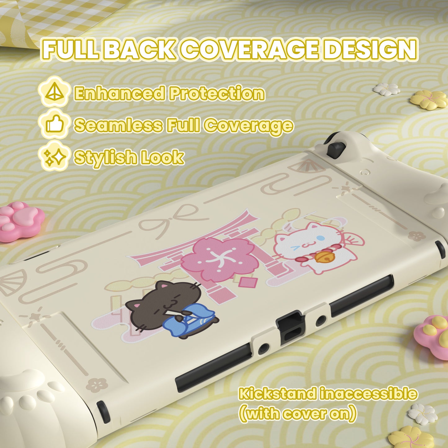 PlayVital Cherry Blossoms Kitten Nintendo Switch 2（2025）対応保護カバーケース【アンティークイエロー】