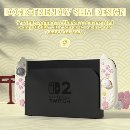 PlayVital Cherry Blossoms Kitten Nintendo Switch 2（2025）対応保護カバーケース【アンティークイエロー】