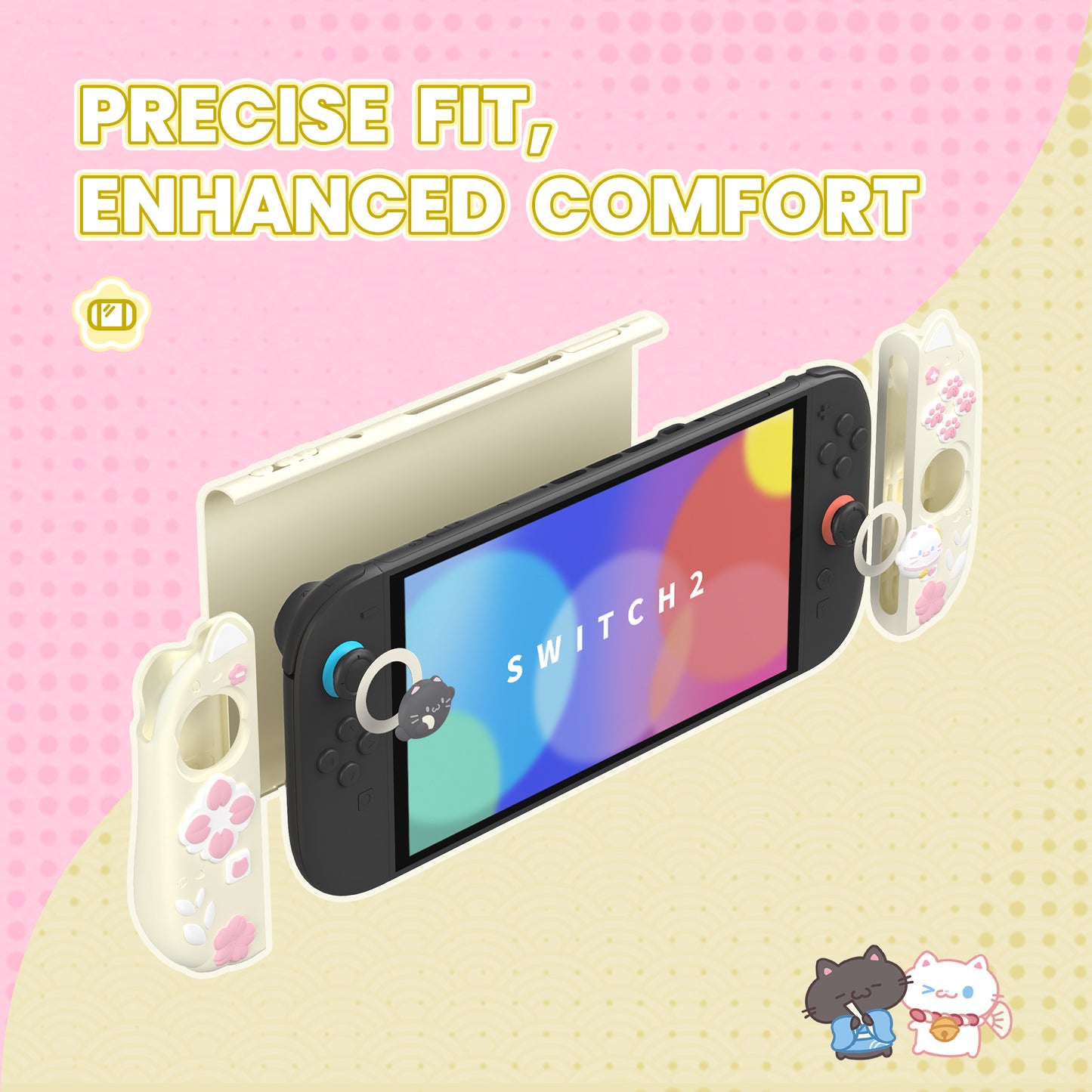 PlayVital Cherry Blossoms Kitten Nintendo Switch 2（2025）対応保護カバーケース【アンティークイエロー】