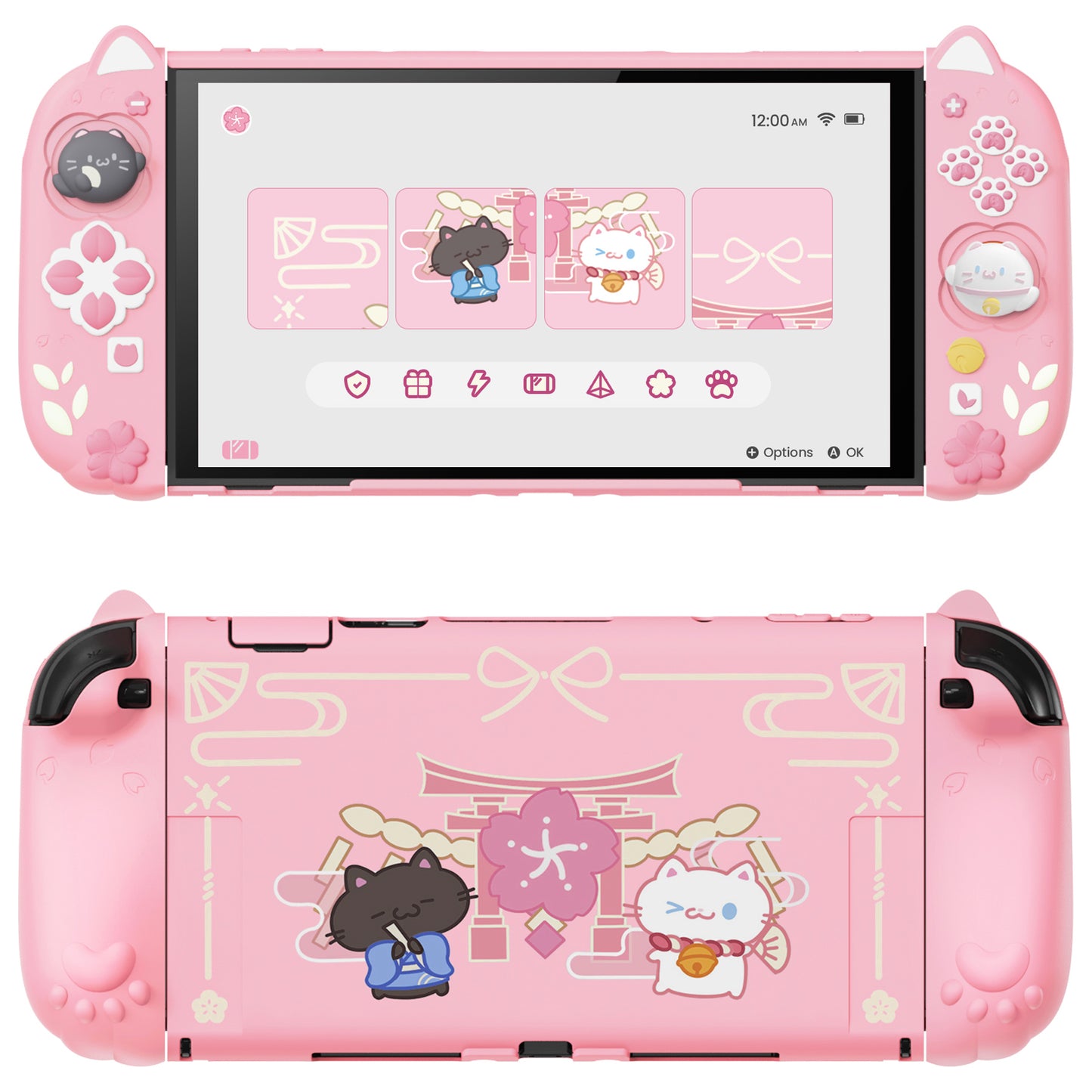 PlayVital Cherry Blossoms Kitten Nintendo Switch 2（2025）対応保護カバーケース【ピンク】