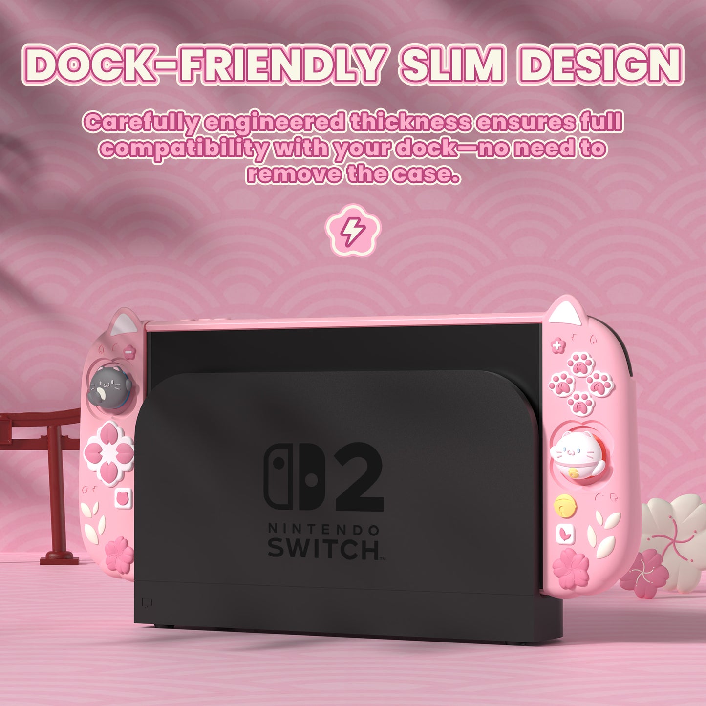 PlayVital Cherry Blossoms Kitten Nintendo Switch 2（2025）対応保護カバーケース【ピンク】