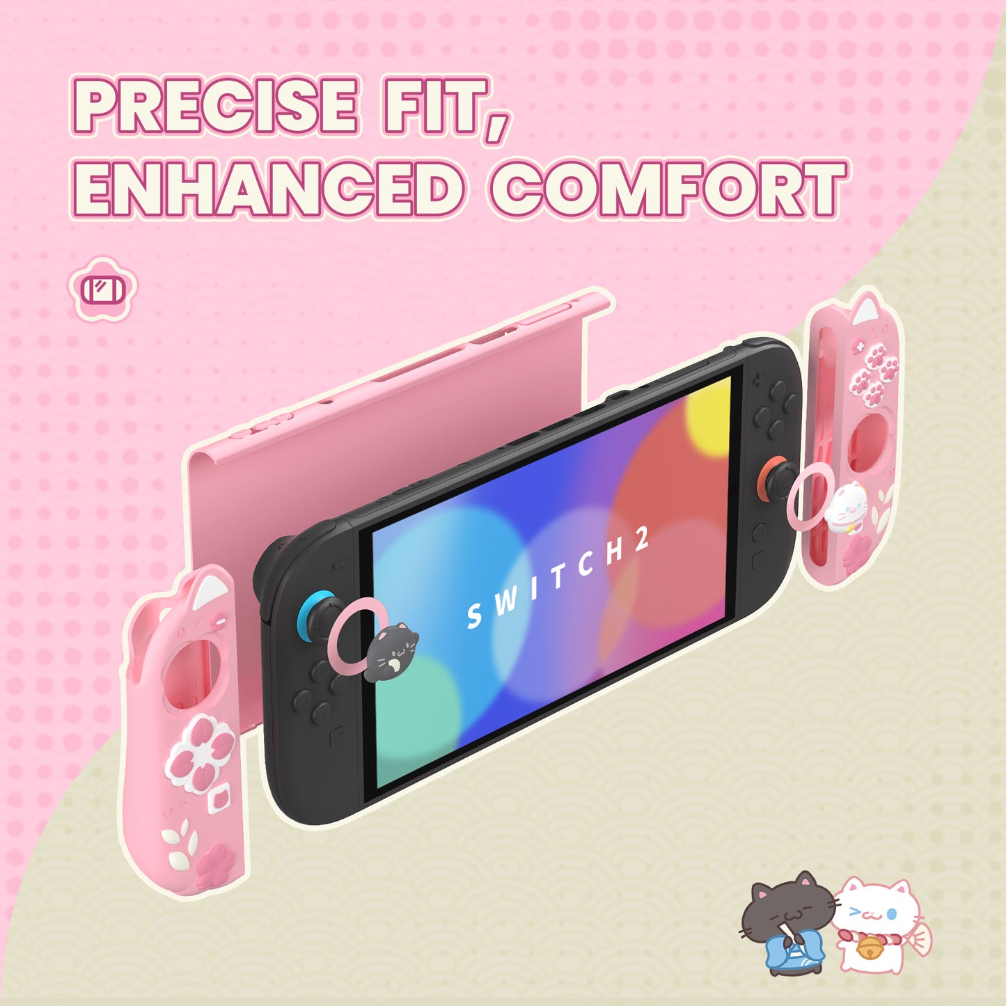 PlayVital Cherry Blossoms Kitten Nintendo Switch 2（2025）対応保護カバーケース【ピンク】