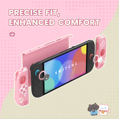 PlayVital Cherry Blossoms Kitten Nintendo Switch 2（2025）対応保護カバーケース【ピンク】