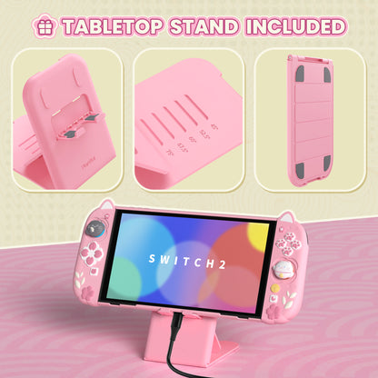 PlayVital Cherry Blossoms Kitten Nintendo Switch 2（2025）対応保護カバーケース【ピンク】