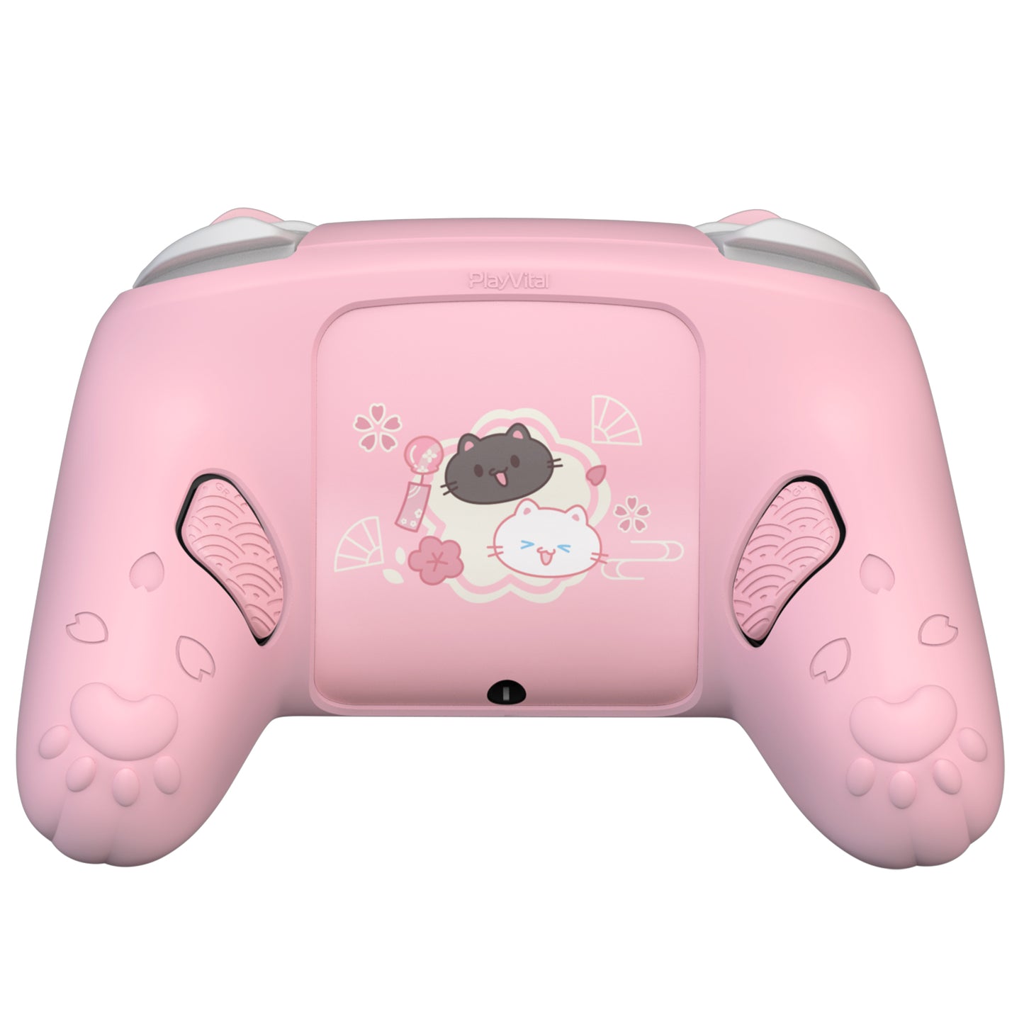 PlayVital 和風さくら子猫デザイン シリコンカバー Nintendo Switch 2 Pro コントローラー用, バックボタンキャップ・サムグリップ・ステッカー付き 可愛い保護スキンケース【ピンク】