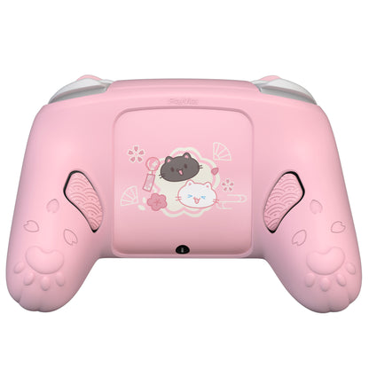 PlayVital 和風さくら子猫デザイン シリコンカバー Nintendo Switch 2 Pro コントローラー用, バックボタンキャップ・サムグリップ・ステッカー付き 可愛い保護スキンケース【ピンク】