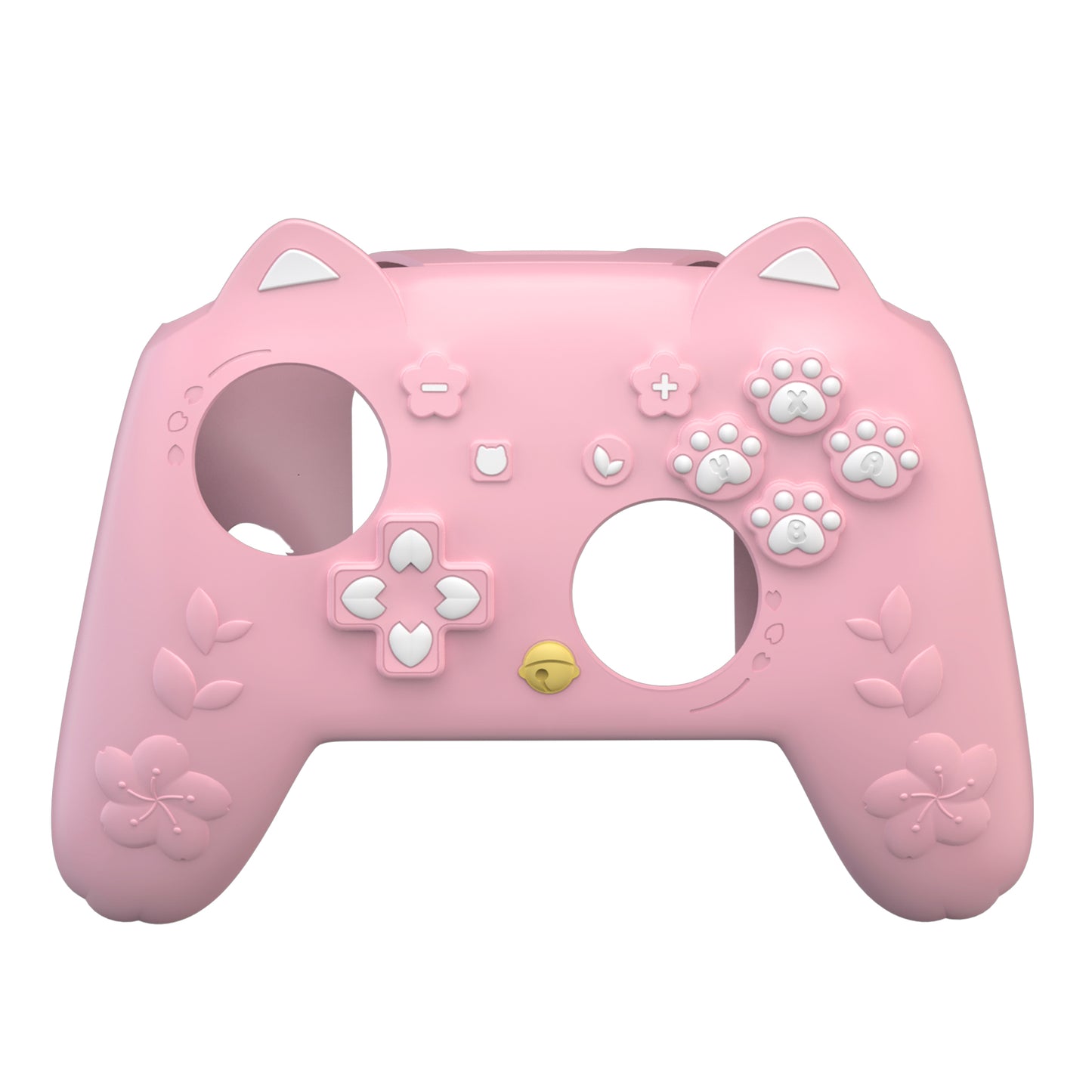 PlayVital 和風さくら子猫デザイン シリコンカバー Nintendo Switch 2 Pro コントローラー用, バックボタンキャップ・サムグリップ・ステッカー付き 可愛い保護スキンケース【ピンク】