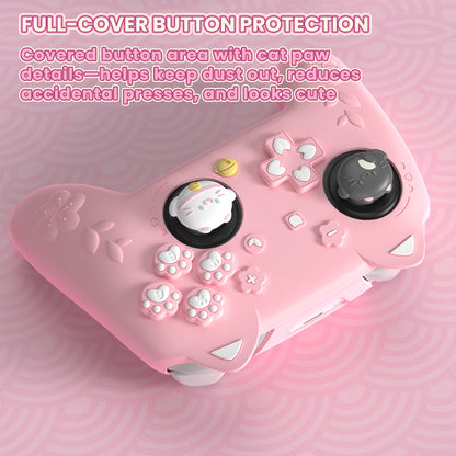 PlayVital 和風さくら子猫デザイン シリコンカバー Nintendo Switch 2 Pro コントローラー用, バックボタンキャップ・サムグリップ・ステッカー付き 可愛い保護スキンケース【ピンク】