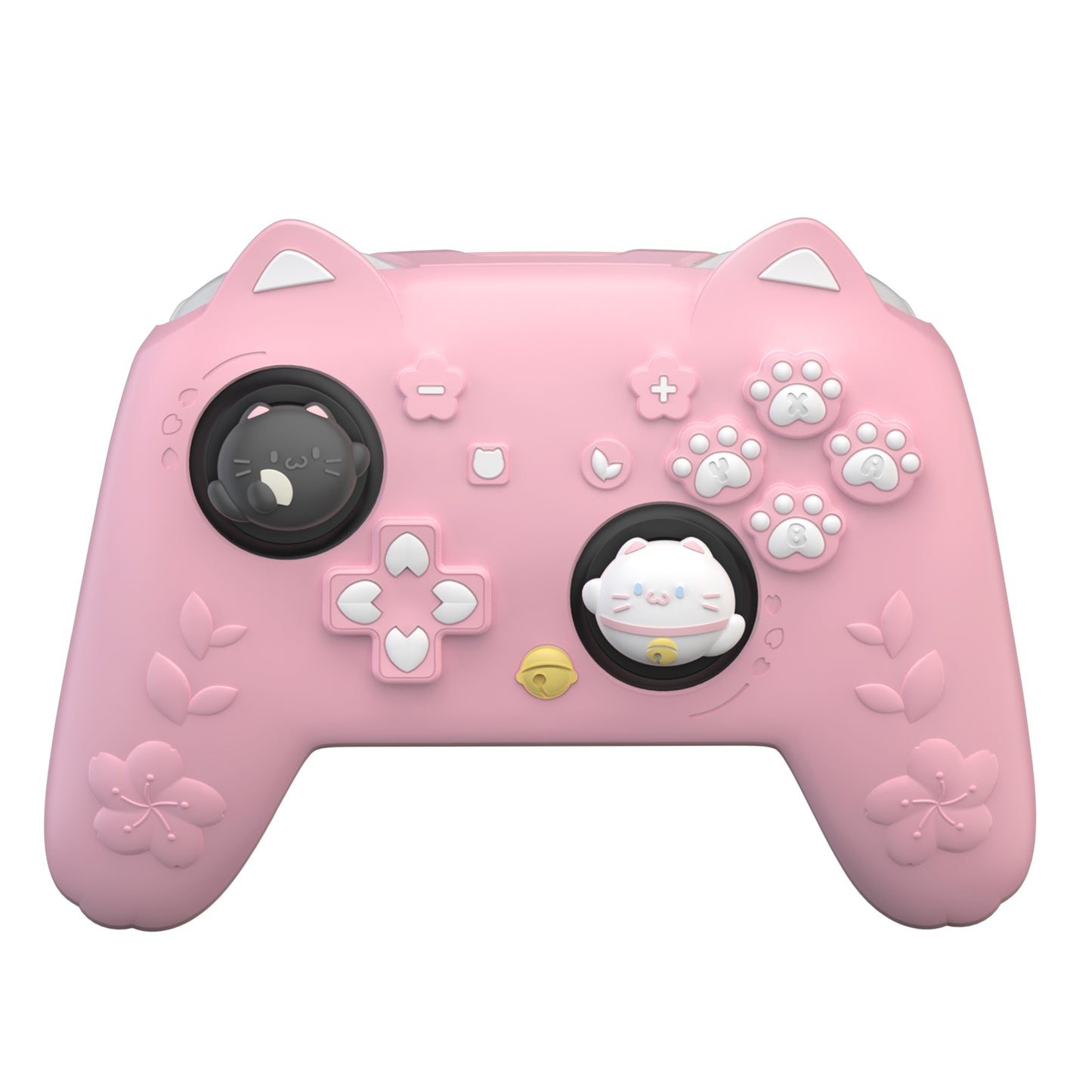PlayVital 和風さくら子猫デザイン シリコンカバー Nintendo Switch 2 Pro コントローラー用, バックボタンキャップ・サムグリップ・ステッカー付き 可愛い保護スキンケース【ピンク】