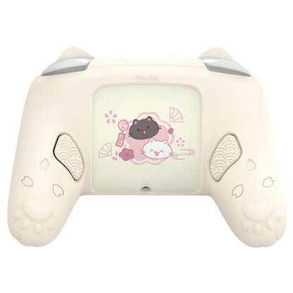 PlayVital 和風さくら子猫デザイン シリコンカバー Nintendo Switch 2 Pro コントローラー用, バックボタンキャップ・サムグリップ・ステッカー付き 可愛い保護スキンケース【アイボリー】