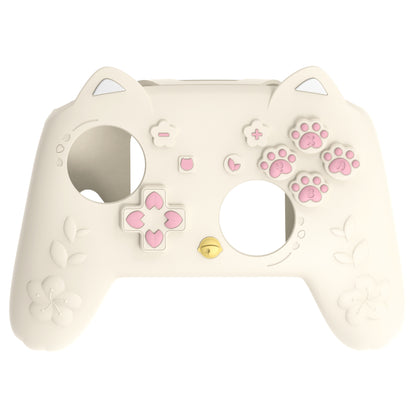 PlayVital 和風さくら子猫デザイン シリコンカバー Nintendo Switch 2 Pro コントローラー用, バックボタンキャップ・サムグリップ・ステッカー付き 可愛い保護スキンケース【アイボリー】