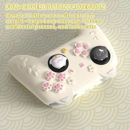 PlayVital 和風さくら子猫デザイン シリコンカバー Nintendo Switch 2 Pro コントローラー用, バックボタンキャップ・サムグリップ・ステッカー付き 可愛い保護スキンケース【アイボリー】