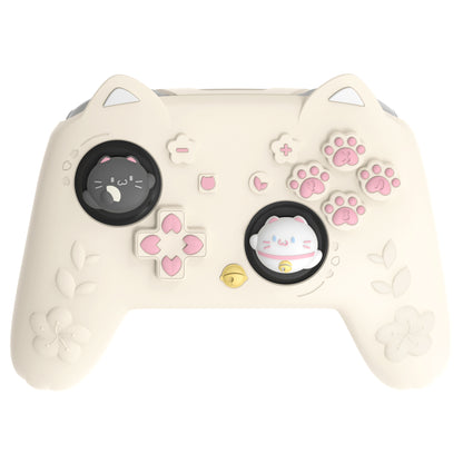 PlayVital 和風さくら子猫デザイン シリコンカバー Nintendo Switch 2 Pro コントローラー用, バックボタンキャップ・サムグリップ・ステッカー付き 可愛い保護スキンケース【アイボリー】