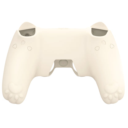 PlayVital 和風さくら子猫デザイン シリコンカバー PS5コントローラー用, 滑り止めグリップスキン、サムグリップ＆ステッカー付き【アイボリー】