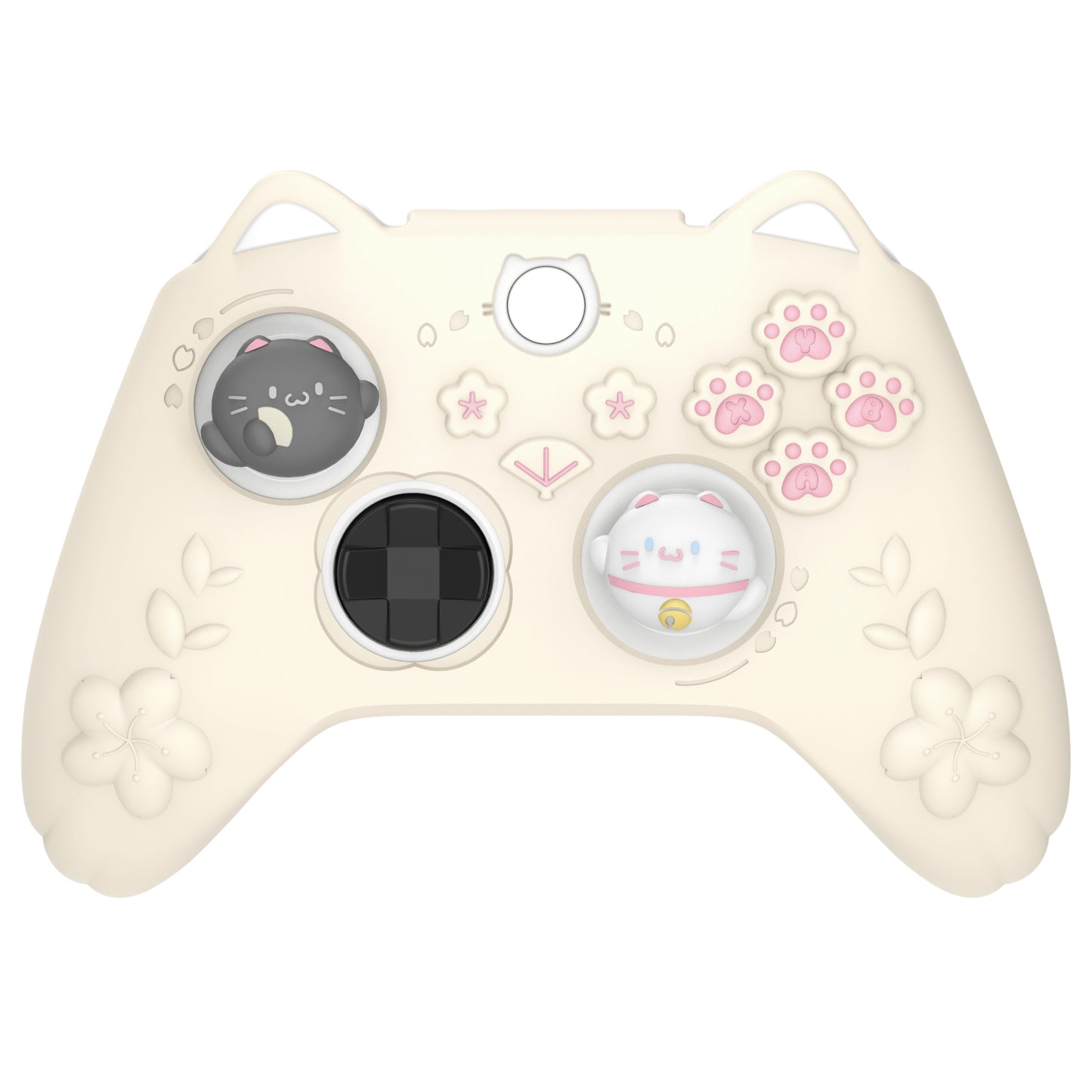 PlayVital 和風さくら子猫デザイン シリコンカバー Xbox Series X/S コントローラー用, Xbox Core Wireless Controller（モデル1914）対応、滑り止めグリップ＆ステッカー付き【アイボリー】
