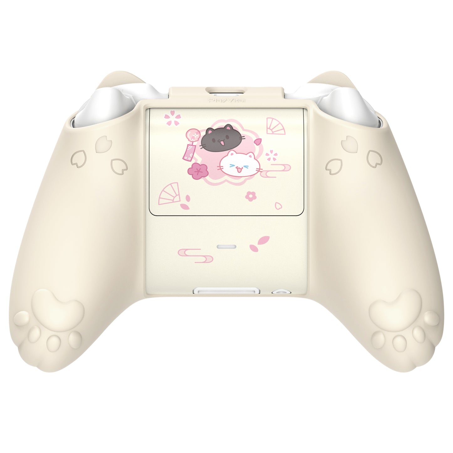 PlayVital 和風さくら子猫デザイン シリコンカバー Xbox Series X/S コントローラー用, Xbox Core Wireless Controller（モデル1914）対応、滑り止めグリップ＆ステッカー付き【アイボリー】