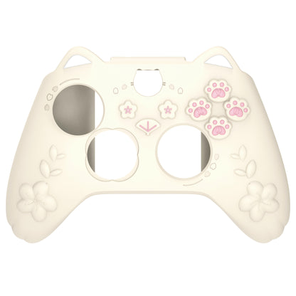 PlayVital 和風さくら子猫デザイン シリコンカバー Xbox Series X/S コントローラー用, Xbox Core Wireless Controller（モデル1914）対応、滑り止めグリップ＆ステッカー付き【アイボリー】