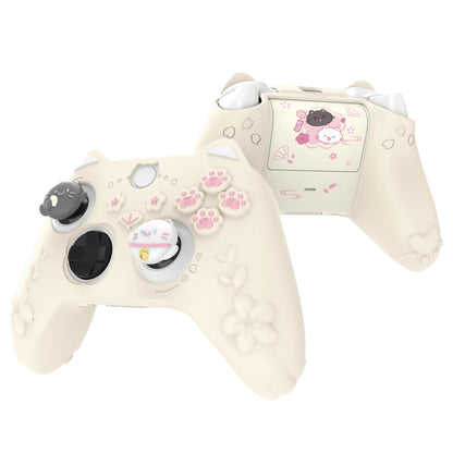 PlayVital 和風さくら子猫デザイン シリコンカバー Xbox Series X/S コントローラー用, Xbox Core Wireless Controller（モデル1914）対応、滑り止めグリップ＆ステッカー付き【アイボリー】