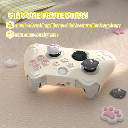 PlayVital 和風さくら子猫デザイン シリコンカバー Xbox Series X/S コントローラー用, Xbox Core Wireless Controller（モデル1914）対応、滑り止めグリップ＆ステッカー付き【アイボリー】