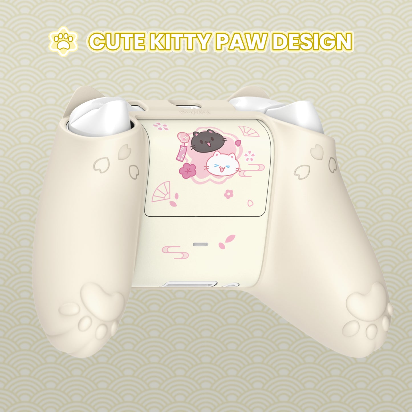 PlayVital 和風さくら子猫デザイン シリコンカバー Xbox Series X/S コントローラー用, Xbox Core Wireless Controller（モデル1914）対応、滑り止めグリップ＆ステッカー付き【アイボリー】