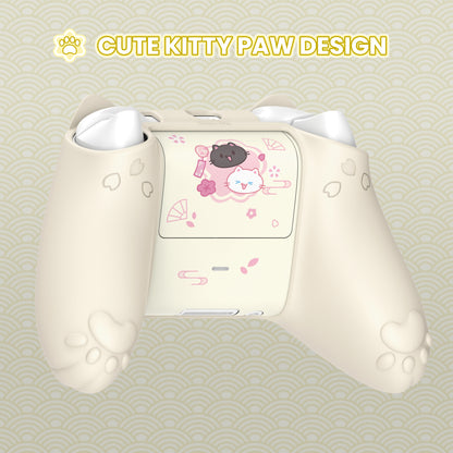 PlayVital 和風さくら子猫デザイン シリコンカバー Xbox Series X/S コントローラー用, Xbox Core Wireless Controller（モデル1914）対応、滑り止めグリップ＆ステッカー付き【アイボリー】