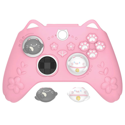 PlayVital 和風さくら子猫デザイン シリコンカバー Xbox Series X/S コントローラー用, Xbox Core Wireless Controller（モデル1914）対応、滑り止めグリップ＆ステッカー付き【ピンク】