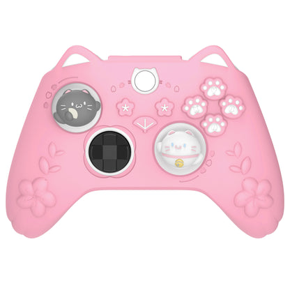 PlayVital 和風さくら子猫デザイン シリコンカバー Xbox Series X/S コントローラー用, Xbox Core Wireless Controller（モデル1914）対応、滑り止めグリップ＆ステッカー付き【ピンク】