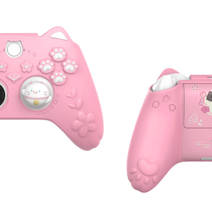 PlayVital 和風さくら子猫デザイン シリコンカバー Xbox Series X/S コントローラー用, Xbox Core Wireless Controller（モデル1914）対応、滑り止めグリップ＆ステッカー付き【ピンク】