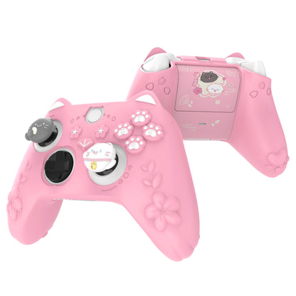 PlayVital 和風さくら子猫デザイン シリコンカバー Xbox Series X/S コントローラー用, Xbox Core Wireless Controller（モデル1914）対応、滑り止めグリップ＆ステッカー付き【ピンク】
