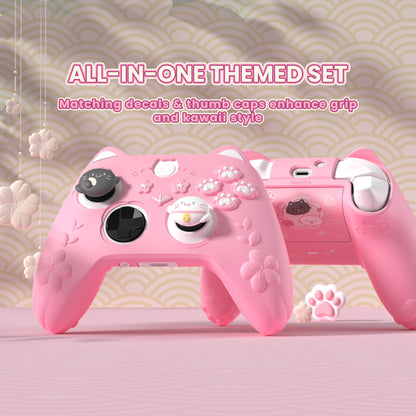 PlayVital 和風さくら子猫デザイン シリコンカバー Xbox Series X/S コントローラー用, Xbox Core Wireless Controller（モデル1914）対応、滑り止めグリップ＆ステッカー付き【ピンク】