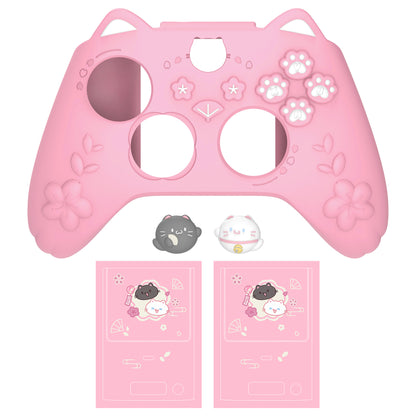 PlayVital 和風さくら子猫デザイン シリコンカバー Xbox Series X/S コントローラー用, Xbox Core Wireless Controller（モデル1914）対応、滑り止めグリップ＆ステッカー付き【ピンク】