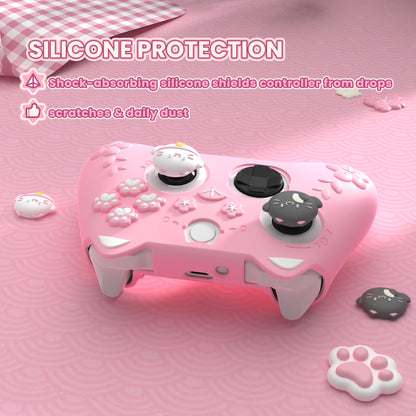 PlayVital 和風さくら子猫デザイン シリコンカバー Xbox Series X/S コントローラー用, Xbox Core Wireless Controller（モデル1914）対応、滑り止めグリップ＆ステッカー付き【ピンク】