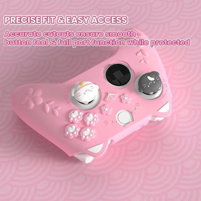 PlayVital 和風さくら子猫デザイン シリコンカバー Xbox Series X/S コントローラー用, Xbox Core Wireless Controller（モデル1914）対応、滑り止めグリップ＆ステッカー付き【ピンク】