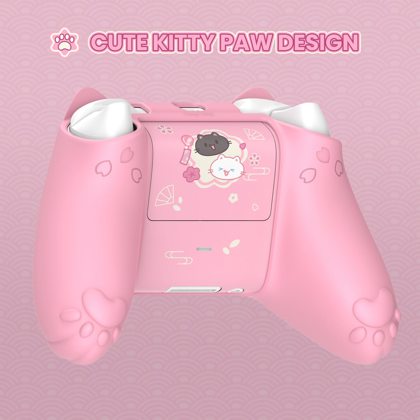 PlayVital 和風さくら子猫デザイン シリコンカバー Xbox Series X/S コントローラー用, Xbox Core Wireless Controller（モデル1914）対応、滑り止めグリップ＆ステッカー付き【ピンク】