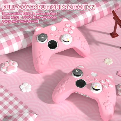 PlayVital 和風さくら子猫デザイン シリコンカバー Xbox Series X/S コントローラー用, Xbox Core Wireless Controller（モデル1914）対応、滑り止めグリップ＆ステッカー付き【ピンク】