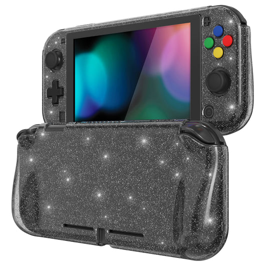 PlayVital Nintendo Switch Lite対応 クリアラメシルバー保護ケース スイッチライト対応ハードグリップカバーケース 耐衝撃 キズ防止 ガラスフィルム&サムグリップ&ボタンキャップ付き