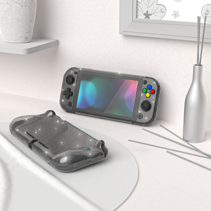 PlayVital Nintendo Switch Lite対応 クリアラメシルバー保護ケース スイッチライト対応ハードグリップカバーケース 耐衝撃 キズ防止 ガラスフィルム&サムグリップ&ボタンキャップ付き