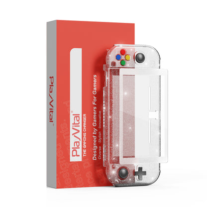 PlayVital Nintendo Switch Lite対応 クリアラメシルバー保護ケース スイッチライト対応ハードグリップカバーケース 耐衝撃 キズ防止 ガラスフィルム&サムグリップ&ボタンキャップ付き